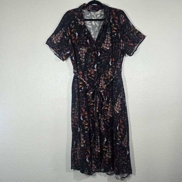 Disturbia Dresses & Skirts - Disturbia Women Size 12 Midi Shirt Dress Black Button Floral Fairy Whimsy Goth